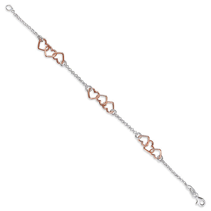 Rose Gold Hearts Sterling Silver Bracelet